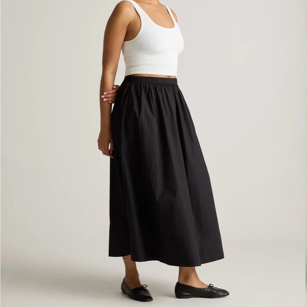 Quince 100% Organic Cotton Poplin A-Line Maxi Skirt Black